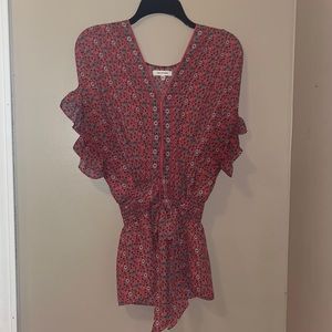 NWOT Red Floral tie-waist boho top